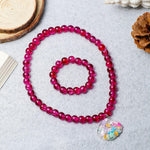El Regalo 2 PCs Resin Shell Pendant Colorful Sparkly Crackle Beads Pendant Necklace & Bracelet Set for Kids/Girls- Christmas/Birthday Gift for Girls Kids (Magenta)