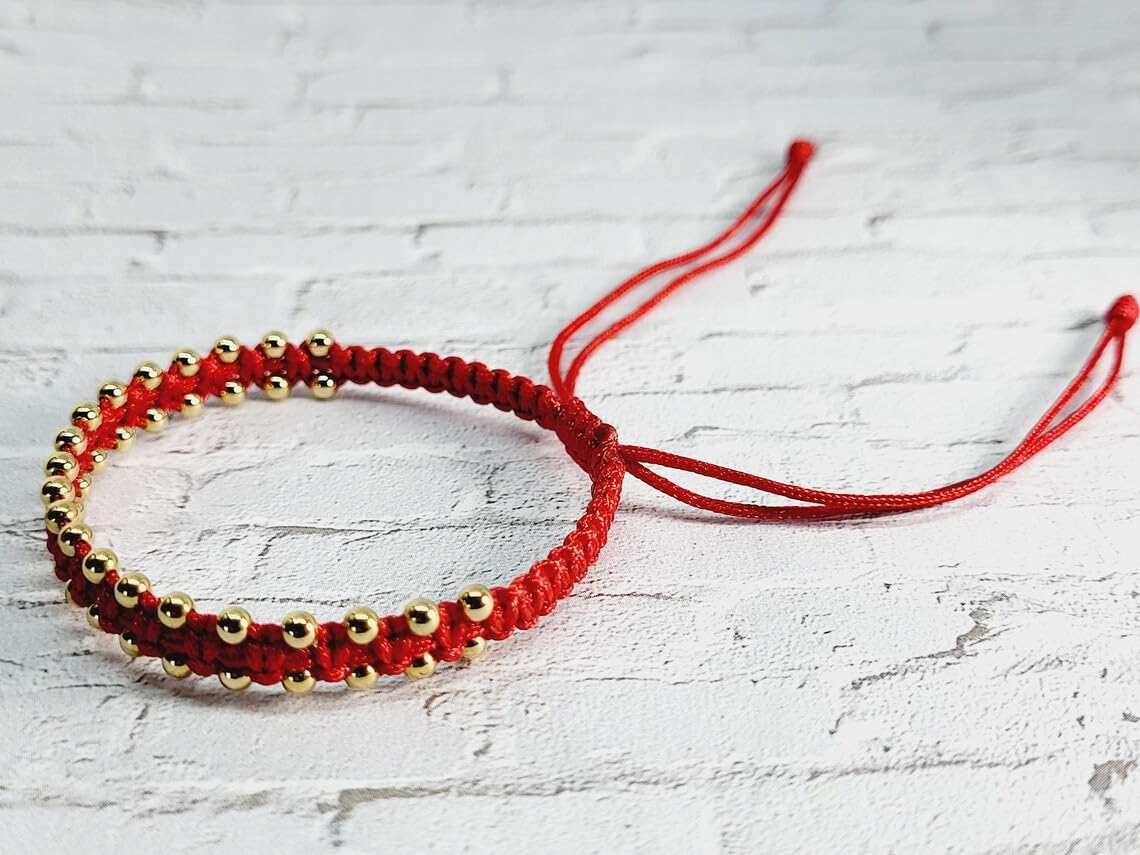 El Regalo Womens 2 Pcs Handmade Beaded Nazaria/Nazar Bracelet Cum Anklet Set- Black & Red Thread Anklet/Bracelet Set (Red Gold)