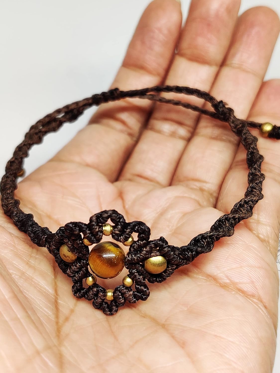 El Regalo Natural Gemstone Tiger Eye Anklet for Girls & Women | Bohemian Style Tiger Eye Adjustable Anklet/Bracelet/Armlet for Girls & Women