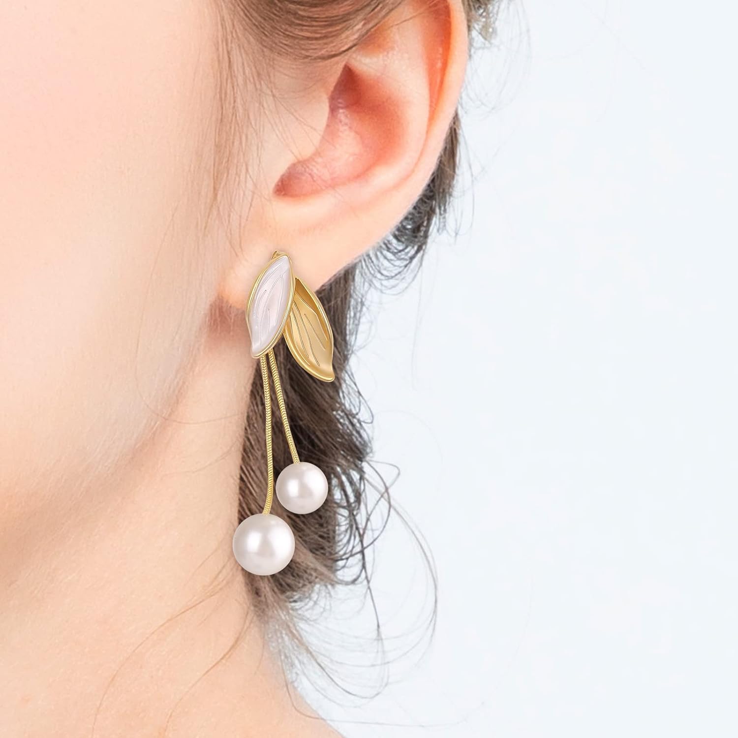 El Regalo Leaf Pearl Tassel Contemporary Drop Earrings For Girls & Women- Gold Tone Leaf Pearl Dangler Earrings (Golden)