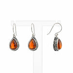 El Regalo Small Vintage Teardrop Earrings for Girls & Women- Elegant Filigree Carved Boho Dangle Earrings, Cut Stone Drop Earrings, Jewelry Gift (Red)
