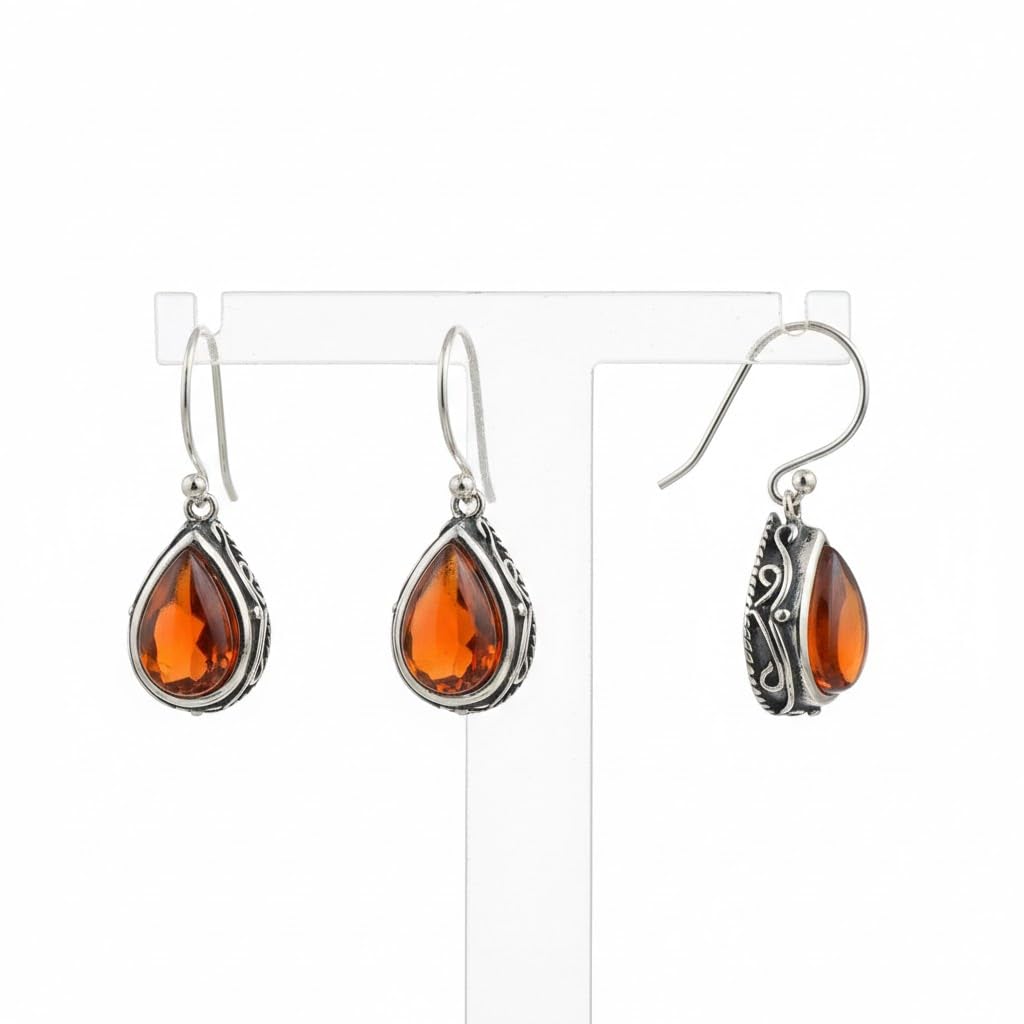 El Regalo Small Vintage Teardrop Earrings for Girls & Women- Elegant Filigree Carved Boho Dangle Earrings, Cut Stone Drop Earrings, Jewelry Gift (Red)
