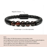 El Regalo 1PC Natural Stone Magnet Buckle Bracelet for Men/Boys, Trendy, Simple, Exclusive Men's Vintage Pu Leather Bracelet (Red Tiger Eye)