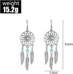 El Regalo Vintage Dream Catcher Feather Earrings Necklace for Girls/Women- Turquoise Bohemian Ethnic Fringe Tassel Dangle Jewelery Set