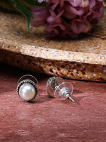 El Regalo 2 Pairs Silver Replica Oxidized Stud Earrings for Girls & Women - Square Monalisa Stone Brass Earrings - Traditional Antique Look Earrings (Option-2)