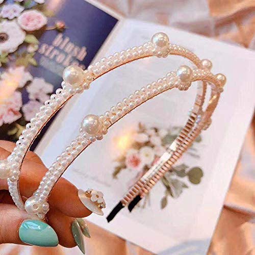 El Regalo 2 PCs Pearl Beads Hair Band Headband for Kids, Girls and women | Bridal Fancy Wedding Party Pearls Hairbands (Option- 3)