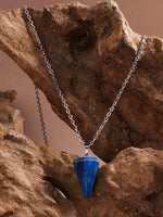 El Regalo 1PC Natural Stones Pointed Pendulum Unisex Pendant Necklace- Natural Healing Stones Peandant Chain Necklaces- Reiki healing/Feng shui (Lapis)