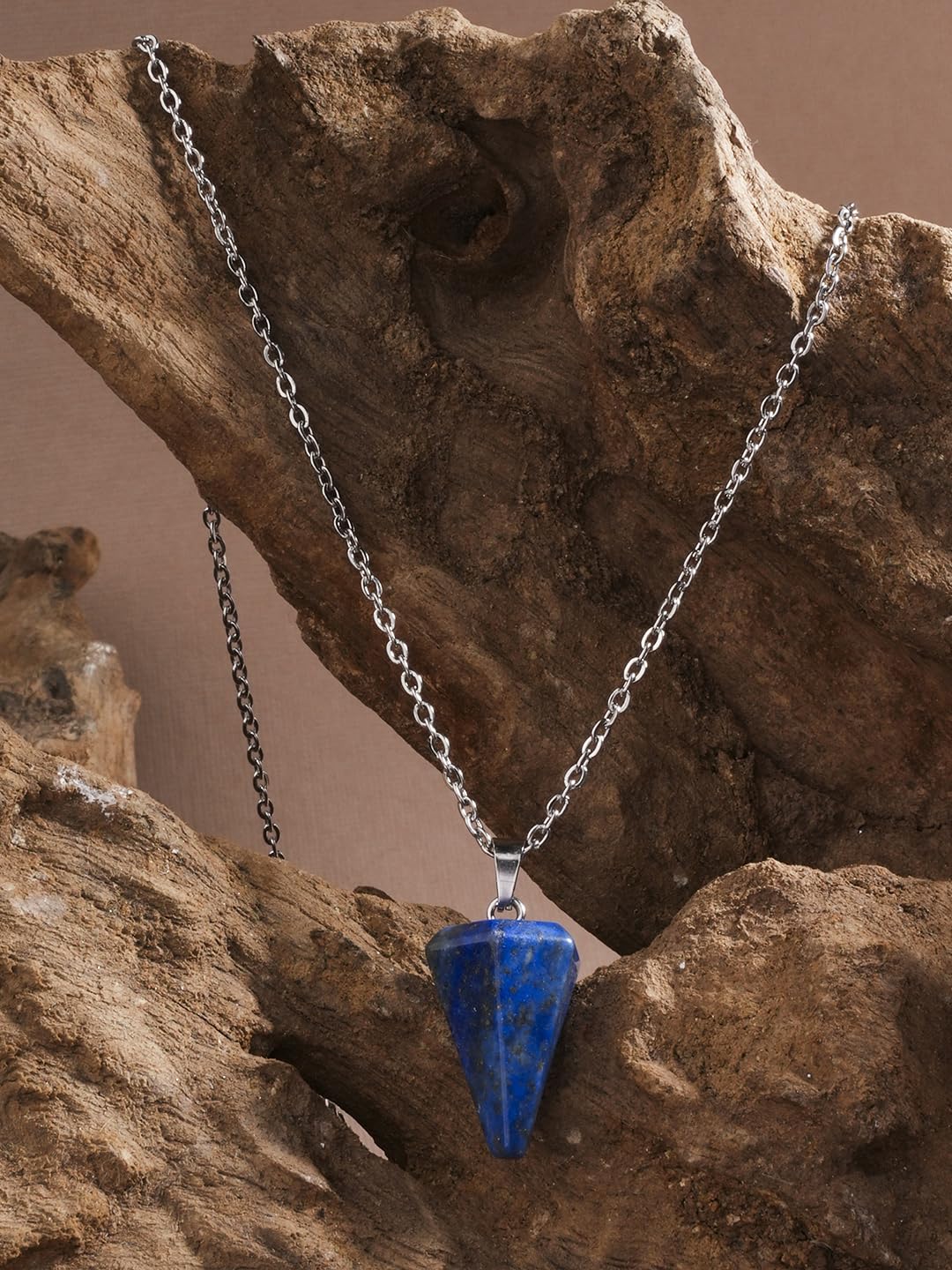 El Regalo 1PC Natural Stones Pointed Pendulum Unisex Pendant Necklace- Natural Healing Stones Peandant Chain Necklaces- Reiki healing/Feng shui (Lapis)