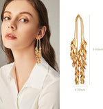 El Regalo Gold Plated Tassel Leaves Drop Earrings for Women & Girls | Long Statement Dangle Earrings | Elegant Western & Festive Jewelry