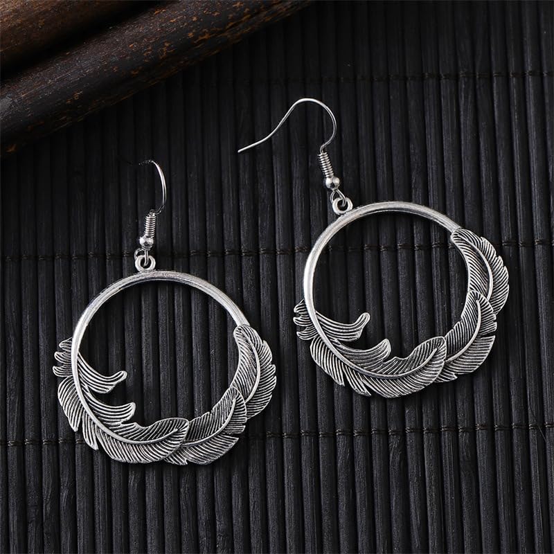 El Regalo Bohemian Oxidised Silver Earrings for Women | Vintage Tribal Hoop & Geometric Drop Earrings | Boho Statement Dangle Earrings for Girls | Indo Western Fashion Jewellery (Style-2)