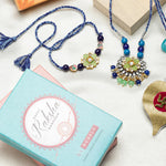 El Regalo Designer Bhaiya- Bhabhi Rakhi Luma/Lumba Set- Kundan, Pearls Rakhi with Roli Chawal in Gift Box- Luma Convertible into Necklace (Option-9)