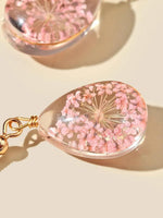 El Regalo Womens Handmade Glass Dried Flowers Gypsophila Earrings(Life Tree)- Beautiful Real Dried Flowers Pressed Drop Earrings (Pink Drop)