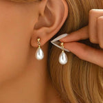 El Regalo Elegant Teardrop Faux Pearl Drop Earrings for Women & Girls - High-Luster Synthetic Pearl Jewelry in 18K Gold & Silver Finish | Cute & Fancy Pearls Earrings (Gold)