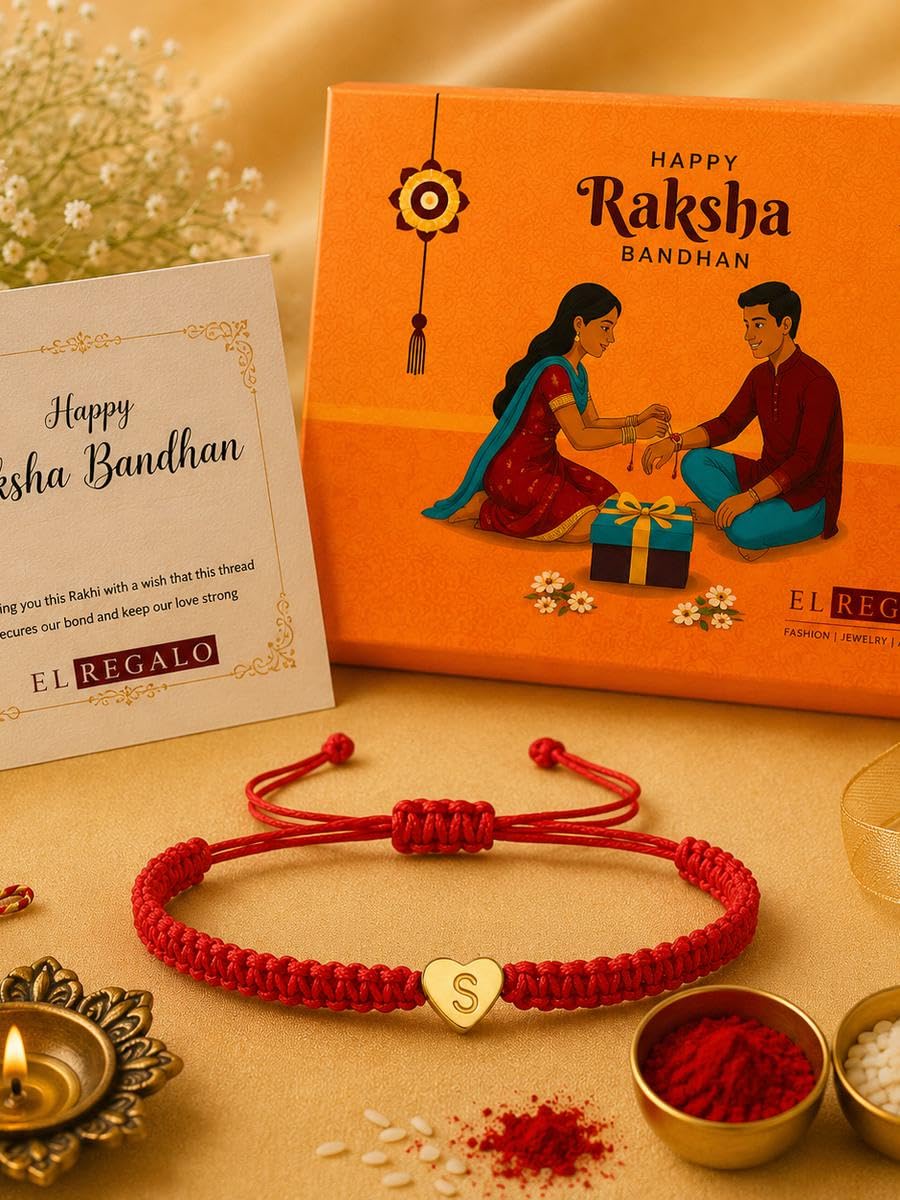 El Regalo Red Ethnic Rakhi Dori Unisex Rakhi-Adults - S letter