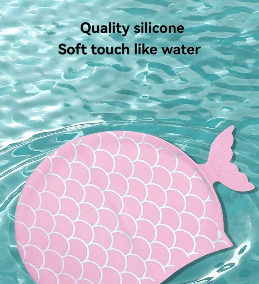 El Regalo 1PC Cute Mermaid Fish Tail Silicon Swimming Cap for Kids, Girls, Boys, and Teens (Pink)
