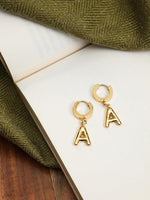 El Regalo Stainless Steel Bubble Name Initials Hoop Earrings- Anti Tarnish, Waterproof Name Letter Personalized Balloon Bubble Drop Earrings for Girls & Women (Name Initial- A)