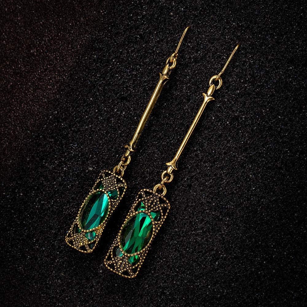 El Regalo Vintage Revival Emerald Green Dangle Earrings for Women- Octagon Simulated Emerald Cubic Zirconia Drop Earrings Wedding Banquets Jewelry
