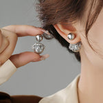 El Regalo Beautiful Double Sided Pearl Earrings for Women - Elegant Crown Rhinestone Front Back Studs | Korean Style Moti Earrings (Silver Grey)