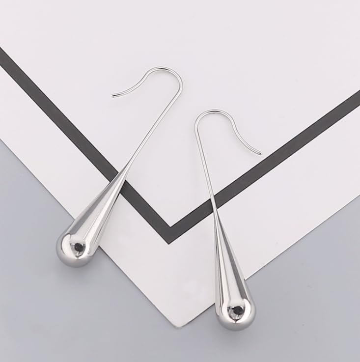 El Regalo Womens Luxury Stainless Steel Water Drop/Tear Drop Minimalist Earrings- Elegant Anti Tarnish Thread Western Earrings (Silver)