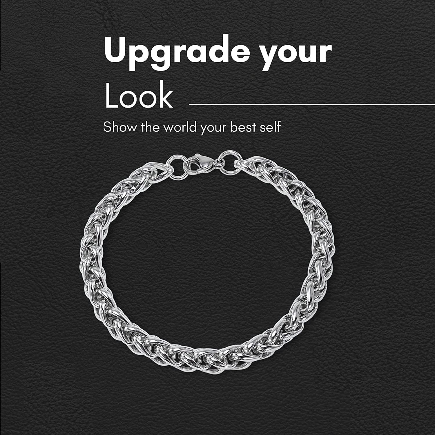 El Regalo Stainless Steel Cuban Chain Bracelet for Men | Jewelry Gift for Him (7mm Textured Width)