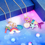 El Regalo 1 PC Kids Enamel Charms Pendant Necklaces For Girls/Teens- Unicorn Rainbow Mermaid Love Heart Starfish Shell Star Pendants Play Necklace Jewelry (Rainbow Tree & Shell Necklace)