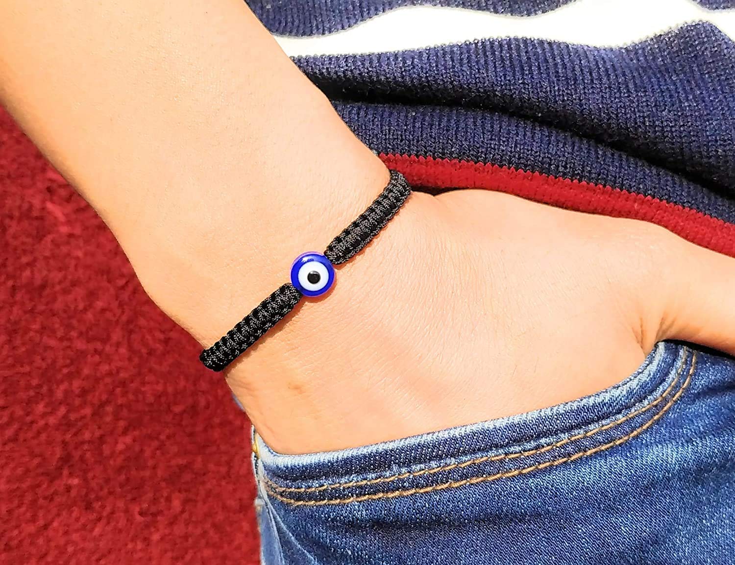 El Regalo Set of 2 Evil Eye Protection Good Luck Thread String Rope Adjustable Bracelets Amulet | Kabbalah Nazar Threads Bracelets for Women Men Girl Kids Family
