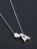 El Regalo Heart A Initial Letter Pendant Necklace- Stainless Steel A Heart Necklace for Girls & Women (Silver)