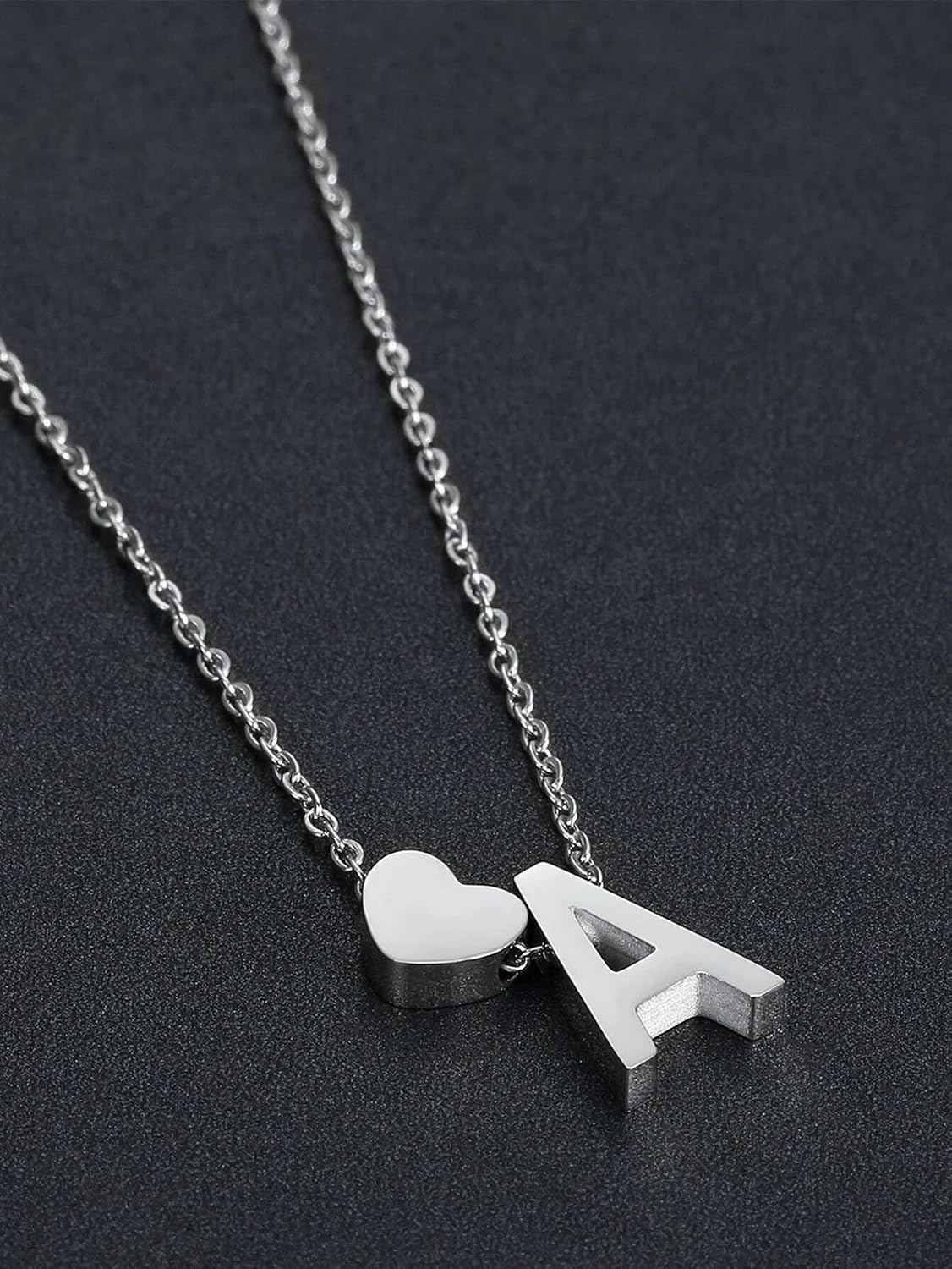 El Regalo Heart A Initial Letter Pendant Necklace- Stainless Steel A Heart Necklace for Girls & Women (Silver)