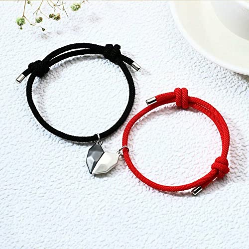 El Regalo Unisex 2 Pcs Heart Couples Magnetic Bracelet for Couples/Besties/Friends - Red & Black Matching Bracelets Friendship Distance Magnetic Love Heart Jewelry