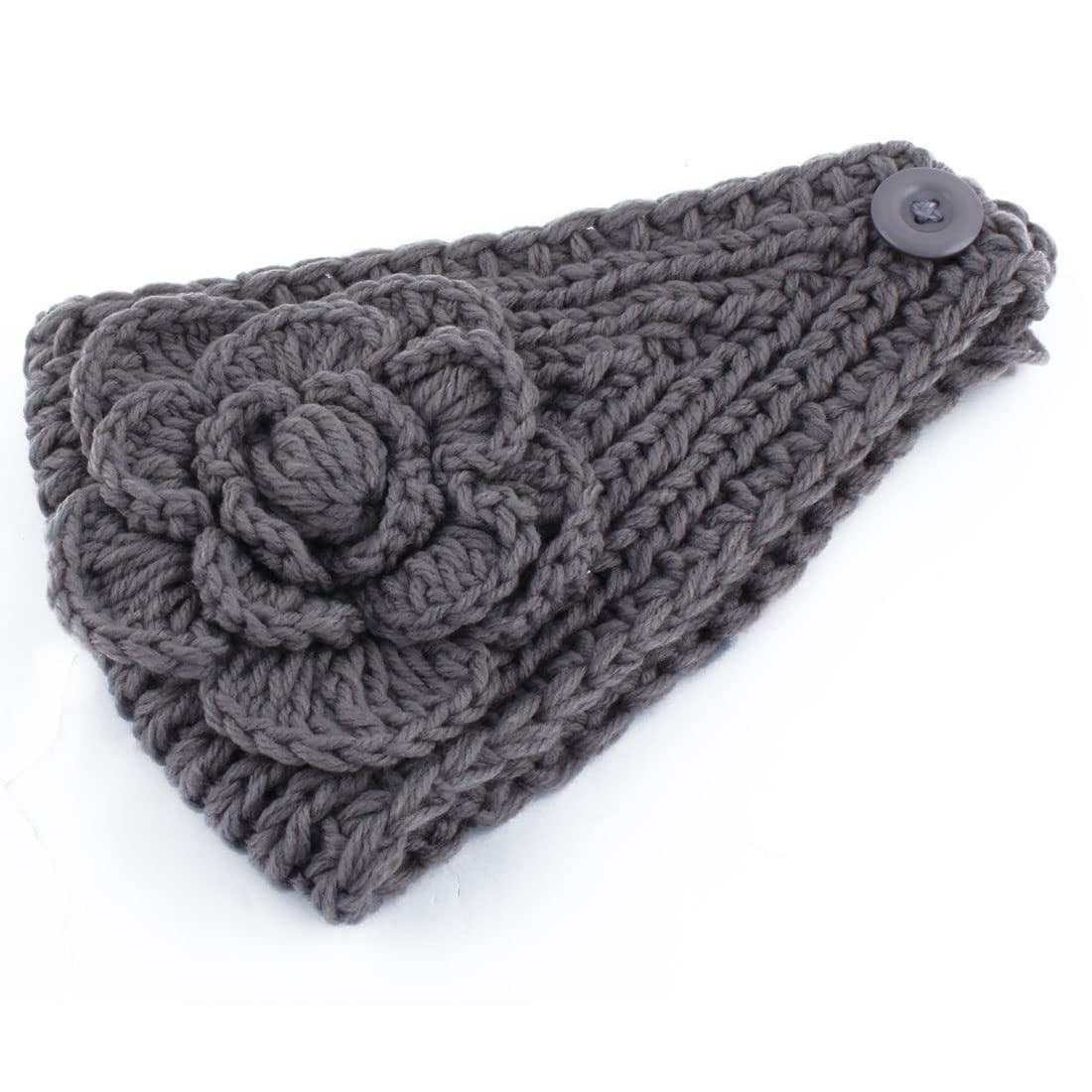 El Regalo 2 PCs Knitted Flower Warm Winter Woolen Headband with Buttons for Face Mask Cover | Cold Weather Hair Accessories Head Wrap | Winter Headbands for Girls & Women (Pack of 2) (Teal Green & Grey)