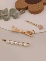 El Regalo 3 Pearls Heart Hair Pins Combo Set- Fancy Hair Pins- Heart, Pearl & Bow Bobby Pins Combo for Girls & Women