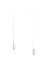 El Regalo 925 Silver Plated Minimalist Long Thin Linear CZ Elegant Threader Dangle Chain Earrings for Girls & Women (Pearl Shell Threader Earrings)