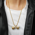 El Regalo Stainless Steel Gym Fitness Dumbbell Pendant Necklace for Boys/Men- Go Fit Motivational Fitness Sports Jewelry for Gym Lovers (Gold)