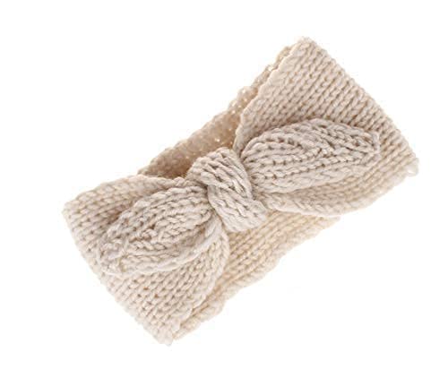 El Regalo 2 PCs Turban Wool Headband - Warm Rabbit Knot Hair Band, Knit Head Wrap for Baby Girls, Newborns and Toddler (Pink & White)