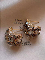 El Regalo Chocolate Rhinestone Encrusted Semi Hoop Earrings for Women & Girls- French Retro Elegant Geometric Faceted Crystals Inlay Versatile Earrings