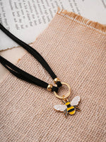 El Regalo 1PC Cute & Fancy Black Faux Choker Collar Necklace with Charms for Girls & Women (Honey Bee Charm Choker)