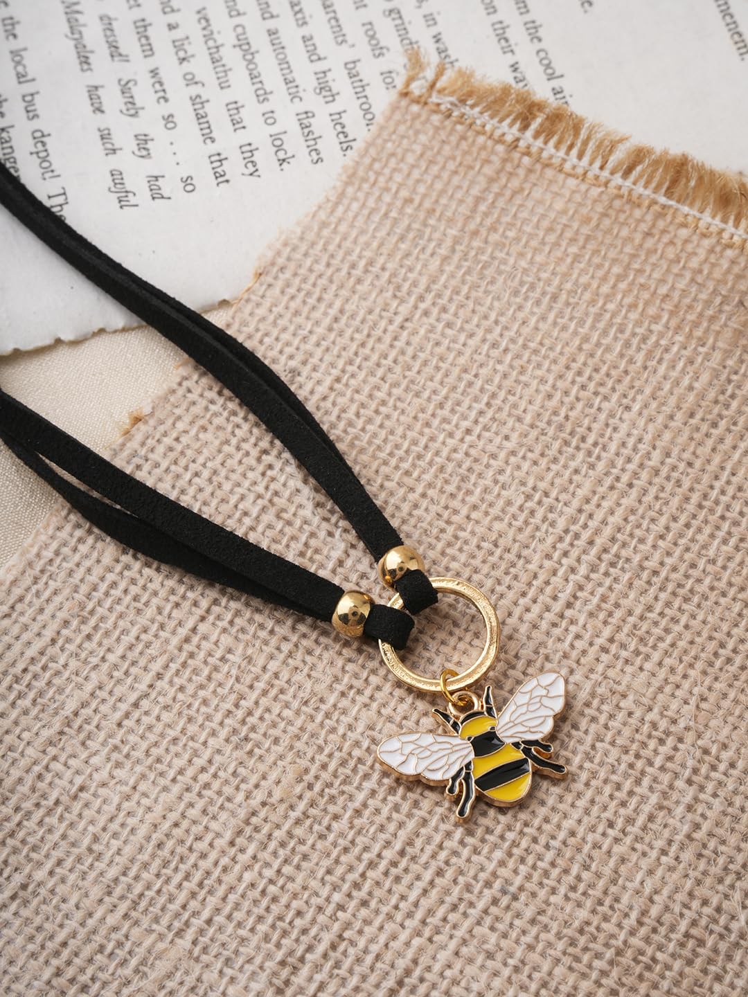 El Regalo 1PC Cute & Fancy Black Faux Choker Collar Necklace with Charms for Girls & Women (Honey Bee Charm Choker)
