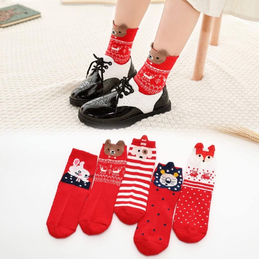 El Regalo 5 Pairs Christmas Cotton Warm Socks Children Cartoon Boys Girls Toddler Winter Autumn Xmas Funny Socks (XXL (12-16 Years))