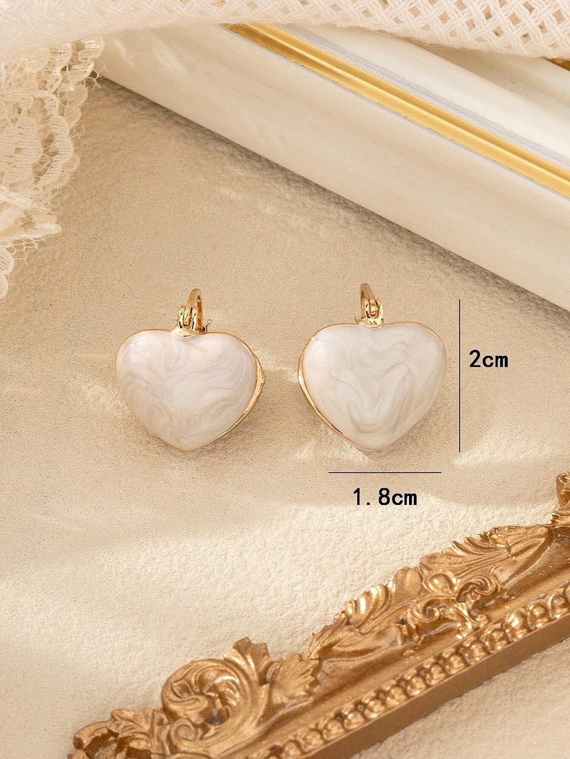El Regalo Heart Hoops Earrings- Vintage Fashionable Bliss Heart Clip Double-sided Enamel Glaze Eternal Elegance Love Earrings for Women & Girls (Glazed Cream)