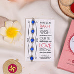 El Regalo 1PC Designer Stones Studded Bracelet Rakhi for Brother/Bhai- Rakhi with Roli-Chawal Shagun, Message Card in Rakhi Gift Box (Blue)