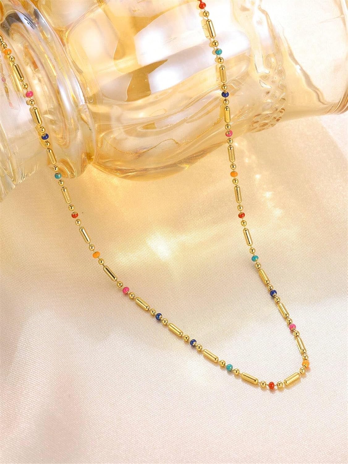El Regalo 1 Pc Stainless Steel No Rust/Anti Tarnish Quinn Necklace In Multi- Dainty Multi Colored Stainless Steel Chain Necklace For Women