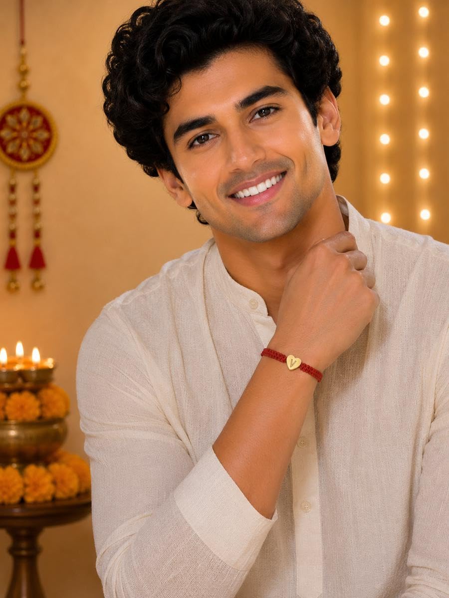 El Regalo Red Ethnic Rakhi Dori Unisex Rakhi-Adults - V letter