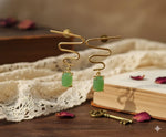 El Regalo Modern Zigzag Brass Statement Drop Earrings for Women & Girls - Contemporary Geometric Handmade Jewelry with Rectangle Stones Drops - Studs for For Western & Ethnic Wear (Jade Green)