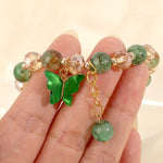 El Regalo 1 PC Butterfly Sparkly Crystal Beads Tassel Bracelet With Cute Enamel Butterfly Charms for Girls/Teens/Women (Green)