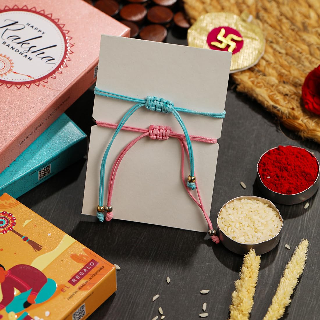 El Regalo 2PCs Cute Kids Bracelet Rakhi Combo Sets- Fancy Kids Rakhi for Brother/Sister with Roli Chwal, Rakhi Message Card in Rakhi Box for Babies/Toddlers/Kids (2 Dolphins Rakhi)