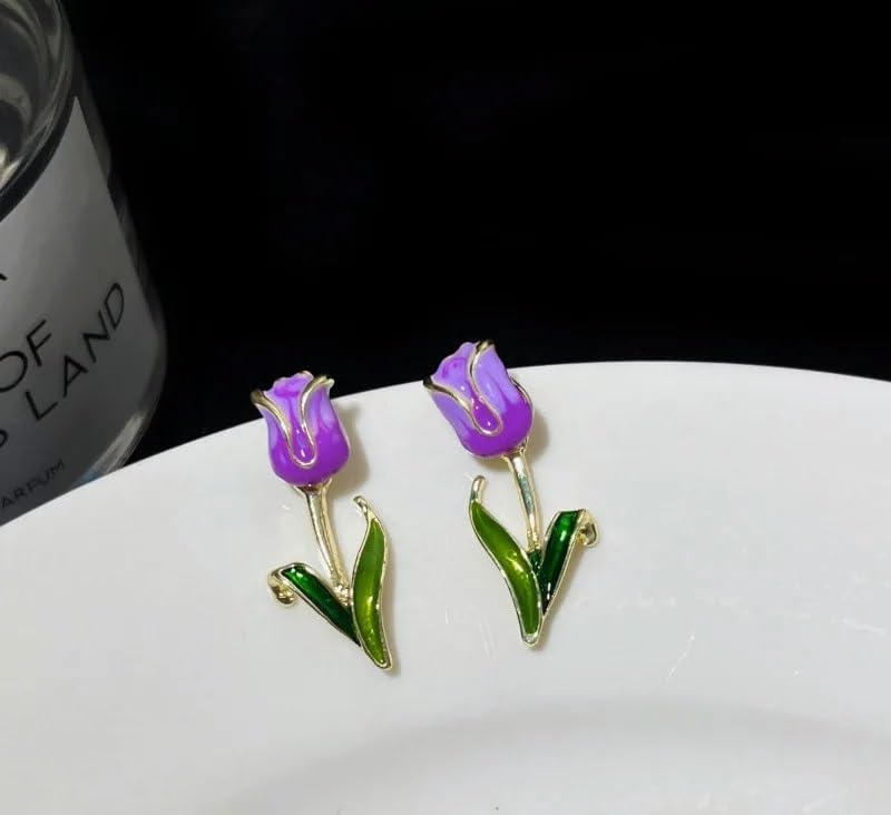El Regalo Cute Purple Tulip Stud Earrings for Girls & Women - Fancy Tulip Flower Earrings, Elegant and Charming Design