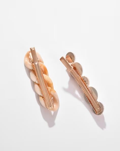 El Regalo 4PCs Imitation Pearl Heart Alligator/Bobby Hair Clips Sets- Acrylic & Resin Fancy Hair Clips/Hair Accessories for Girls & Women