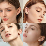 El Regalo 3 Pairs Stainless Steel Cartilage Earrings Set for Women & Men - 18K Gold Plated 6mm Small Stud Earrings Combo | Cubic Zirconia, Round Ball & Pearl Piercing Jewellery for Helix, Tragus, Lobe