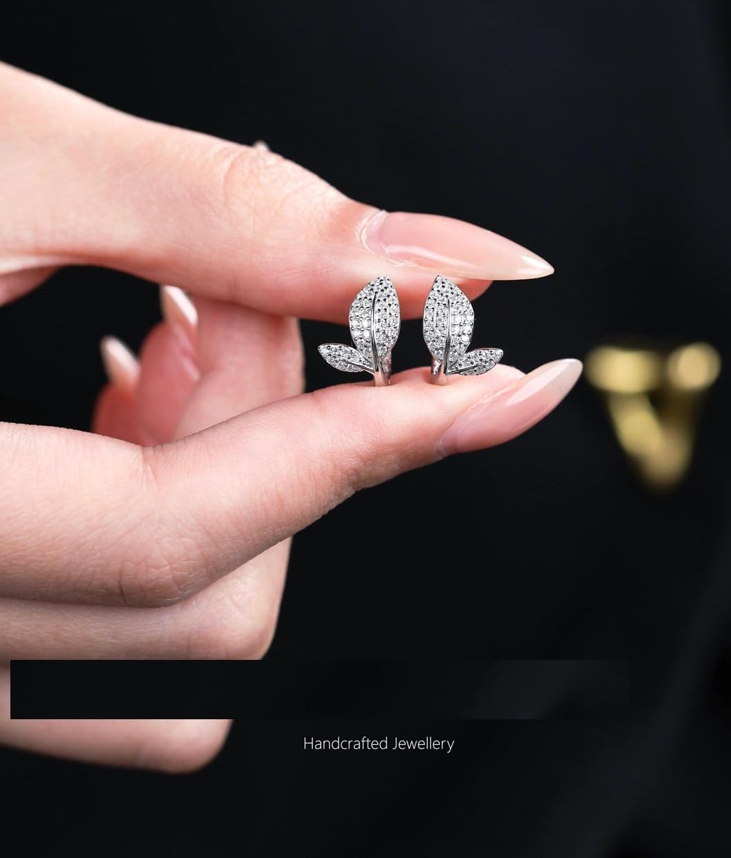 El Regalo Dainty CZ Crystal Leaf Huggie Hoop Earrings for Women & Girls - Cute & Sparkling American Diamond Marquise Leaf Bali Earrings (Silver)
