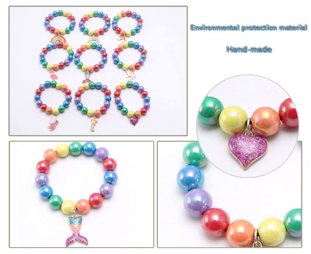 El Regalo 2PCs Girls Kids Rainbow Beads Charms Bracelets Set- Heart, Unicorn, Mermaid, Rainbow, Star charms for Baby Toddler Girls Kids (Star & Heart)